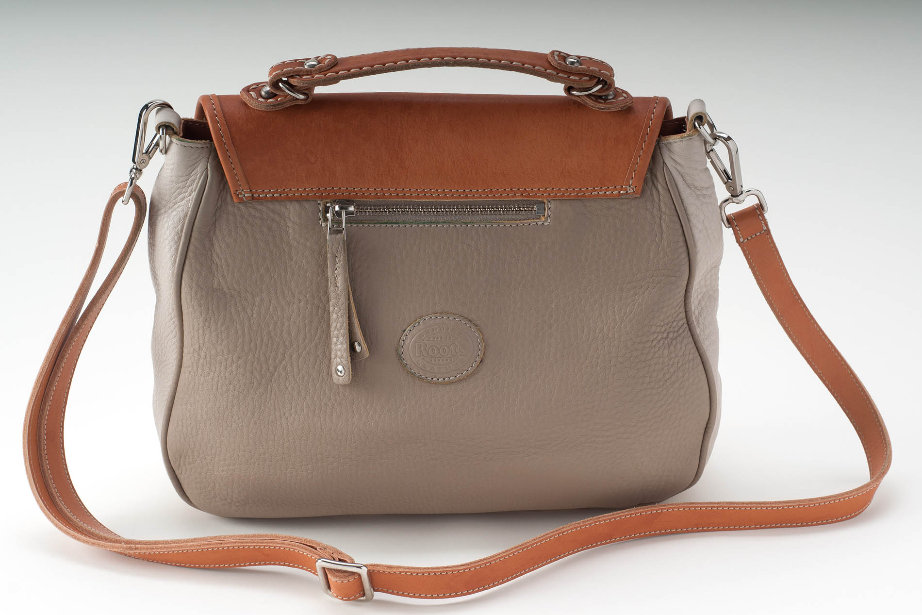 ROOTS Gray Brown Leather Canadian Shoulder Bag Handbag Grey New Canada Made | eBay